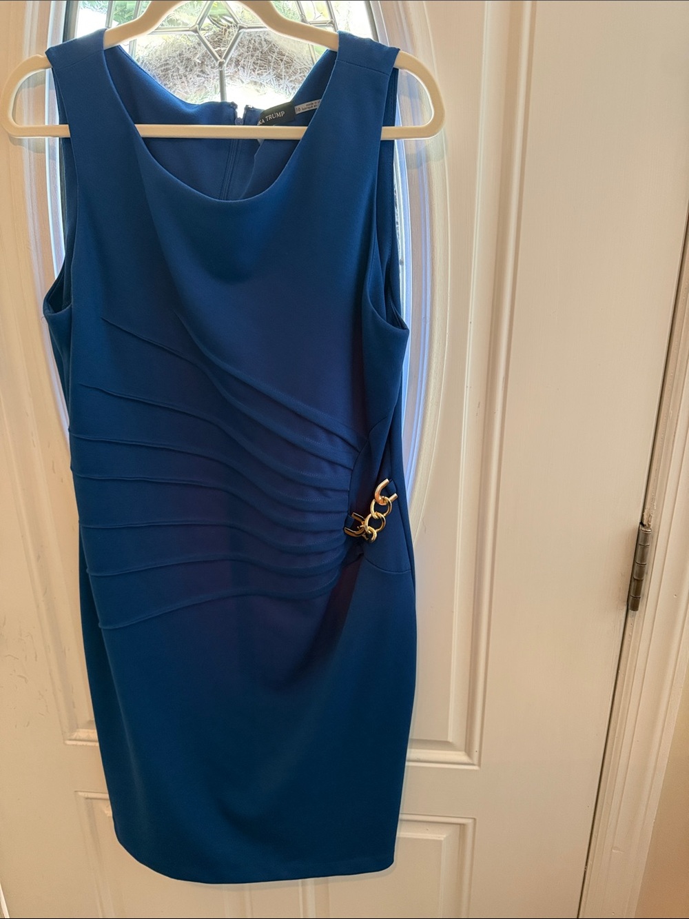 Ivanka Trump Royal Blue Sheath Dress with Gold Chain Detail